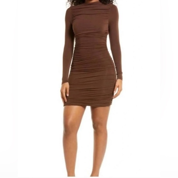 🤎 NWOT! Naked Wardrobe Bodycon Ruched Cut Out Dress - Picture 3 of 7